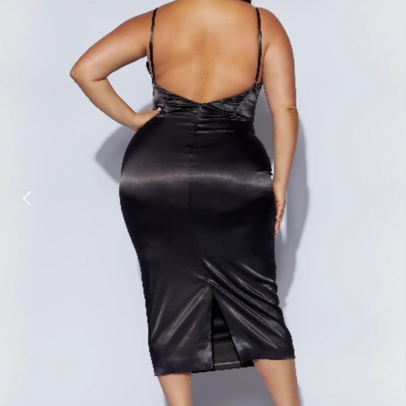 Meshki Black Satin Midi Dress - Picture 3 of 16